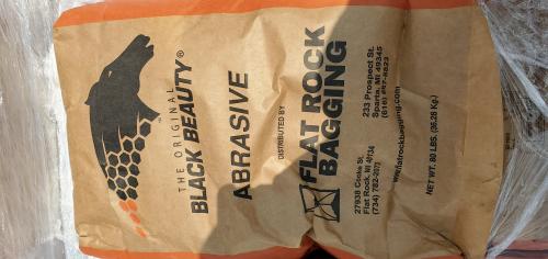 Lot of 4 Pallets of Black Beauty Abrasive Sand Blasting Media, Aprox. 114 Bags in Total, Mix of 50# And 80# bags 