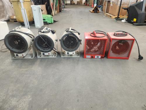 Lot of 5 Used Heavy Duty Portahle Heaters, 240V, Untested, Unknown Working Condition