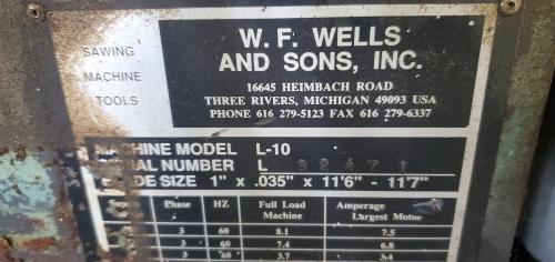 W. F. Wells and Sons Model L10 Band Saw. 480V. Runs but needs repairs to blade system to operate properly. - Image 2