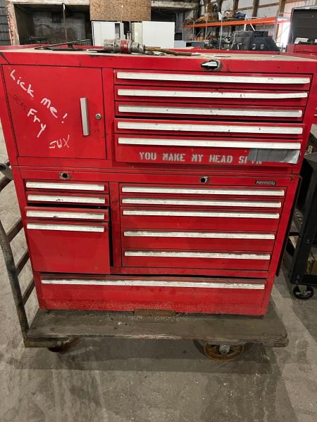 Used Kennedy Tool Chest Rolling Cart. Some Tools Included, Several Stuck Drawers