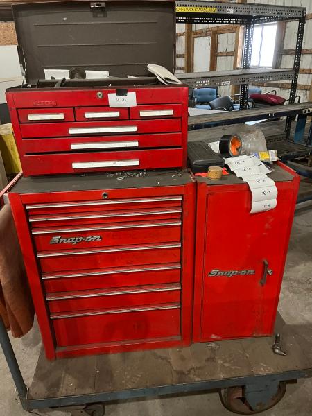 USED Snap-on Rolling Cart, Pictures are of tools in top box, lower box is locked but full of tools