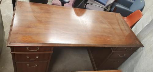 Used Office Desk/Credenza set- wood- Desk-66x30. Credenza- 77x19.