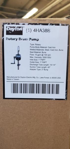 Lot of 8 New Dayton Rotary Drum Pump- 4HA38B