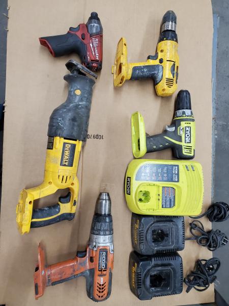 Lot of Used Cordless Power Tools/Chargers, No Batteries,  Untested.