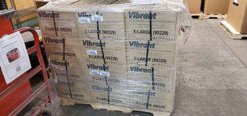 Lot of 48 Boxes of Vibrant Latex Exam Gloves, X-Large. Each box contains 10 Boxes of 100 gloves.